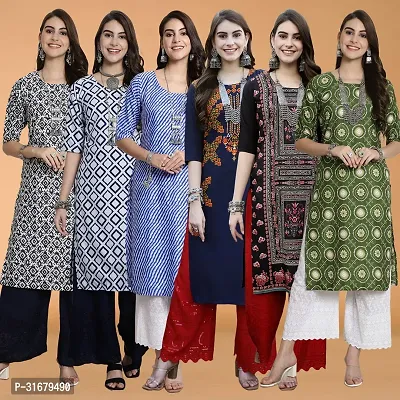 Fancy Crepe Printed Kurtas For Women Pack Of 6