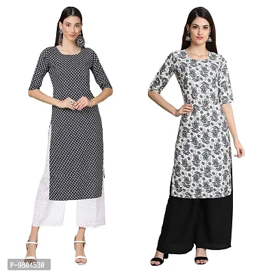 Stylish Digital Printed Woman Crepe Multicolored Kurtis Pack of 2-thumb0