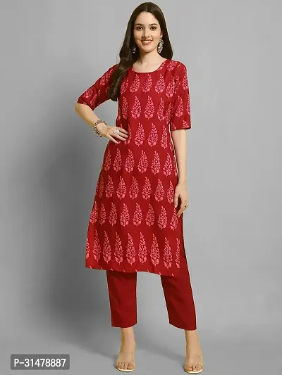 Stylish Pink Crepe Printed Straight kurta With Pant Set For Women-thumb2