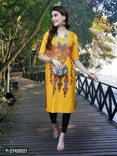 Stylish Yellow Crepe Stitched Kurta For Women