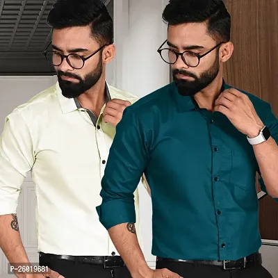 Comfortable Multicoloured Cotton Long Sleeve Formal Shirt For Men Pack Of 2