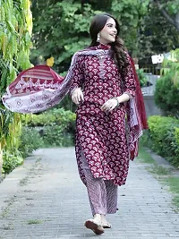 Stylish Maroon Cotton Printed Kurta Bottom and Dupatta Set For Women-thumb1