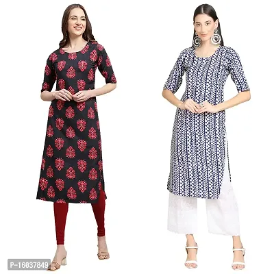 Stylish Crepe Printed Straight Kurta For Women-Pack Of 2