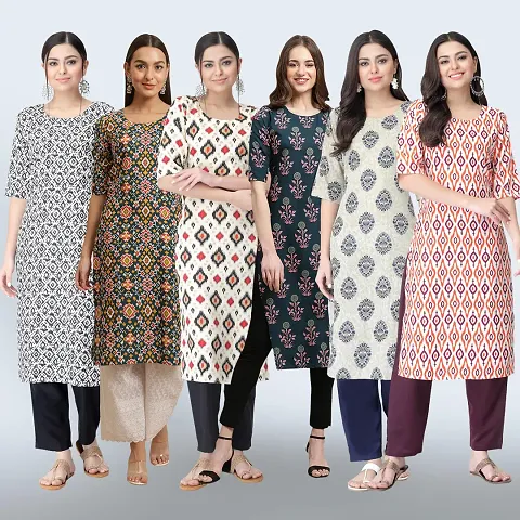 Combo Of 6 Crepe Printed Kurtis