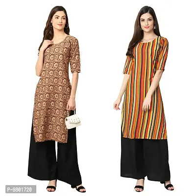 Stylish Digital Printed Woman Crepe Multicolored Kurtis Pack of 2