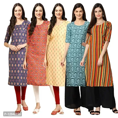 Straight Multicoloured Printed Crepe Kurta Pack Of 5