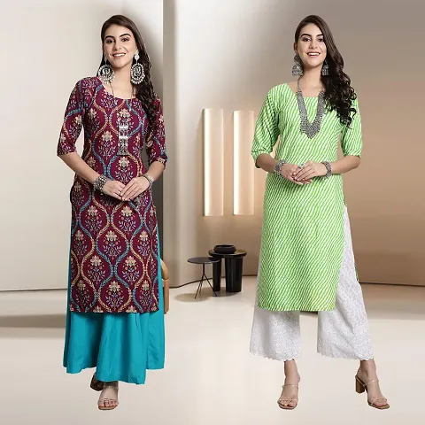 Fancy Multicoloured Crepe A-Line Kurti - Pack Of 2