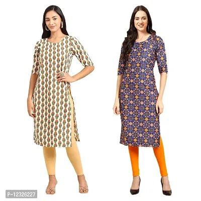 Straight Multicoloured Printed Crepe Kurta Pack Of 2-thumb0