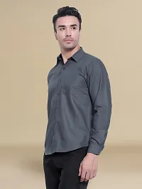 Reliable Grey Cotton Solid Long Sleeve Casual Shirts For Men-thumb1