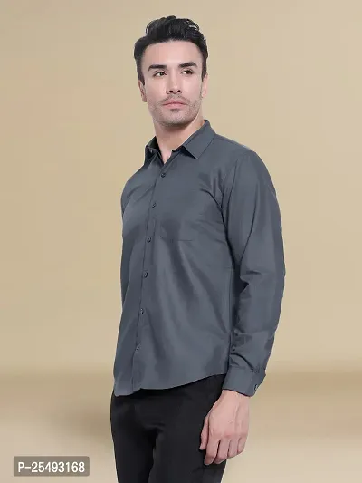 Reliable Grey Cotton Solid Long Sleeve Casual Shirts For Men-thumb2