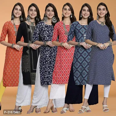 Fancy Crepe Printed Kurtas For Women Pack Of 6-thumb0