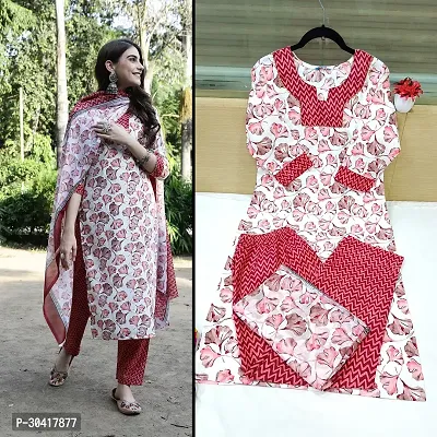 Beautiful Cotton Printed Kurta Pant And Dupatta Set For Women-thumb0