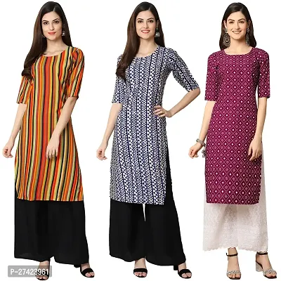 Stylish Multicoloured Crepe Stitched Kurta For Women Pack of 3-thumb0