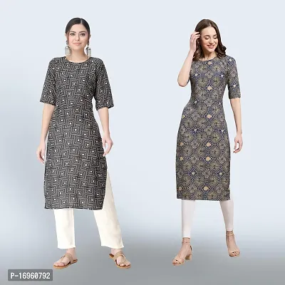 Women Stylish Crepe Ethnic Motif Casual Straight Kurta