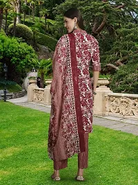 Stylish Maroon Cotton Blend Printed Kurta, Bottom and Dupatta Set For Women-thumb2