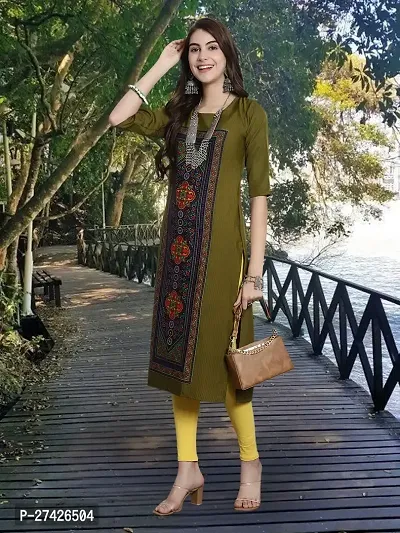 Stylish Green Crepe Stitched Kurta For Women-thumb0