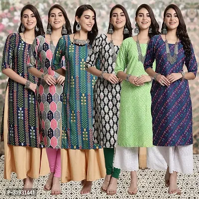 Stylish Multicoloured Crepe Kurta For Women Combo Of 6-thumb0