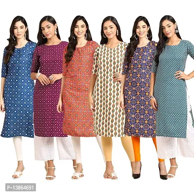 Trendy Crepe Digital Printed Straight Kurta For Women ( Pack Of 6 )