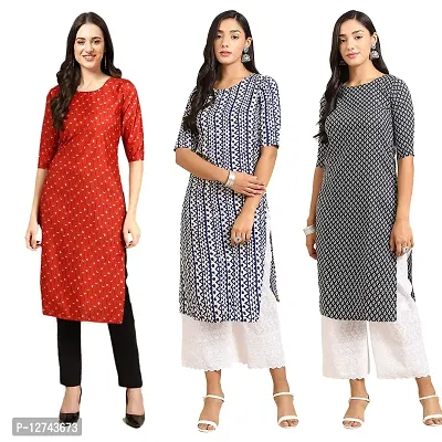 Stylish Crepe Digital Printed Straight Kurti For Women Pack of 3