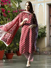 Stylish Cotton Blend Printed Kurta With Pant And Dupatta Set For Women-thumb2