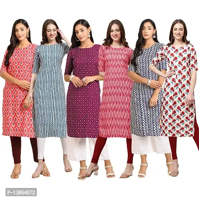 Trendy Crepe Digital Printed Straight Kurta For Women ( Pack Of 6 )