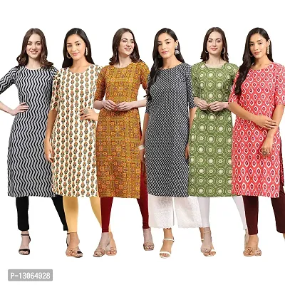 Trendy Crepe Digital Printed Straight Kurta For Women ( Pack Of 6 )