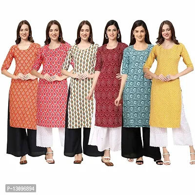 Women Crepe Digital Printed Straight Kurti  Pack of 6