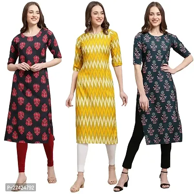 Stylish Multicoloured Crepe Stitched Kurta For Women Pack of 3-thumb0