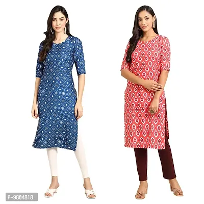 Stylish Digital Printed Woman Crepe Multicolored Kurtis Pack of 2-thumb0