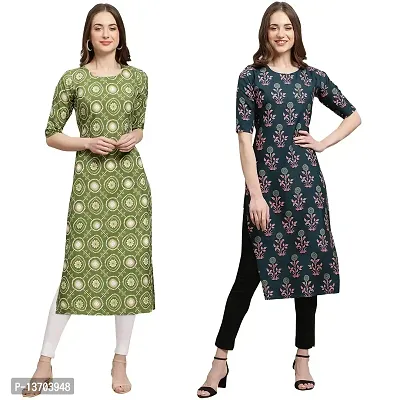 Stylish Crepe Printed Straight Kurta For Women- Pack Of 2-thumb0