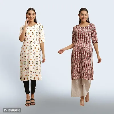 Women Stylish Crepe Ethnic Motif Casual Straight Kurta