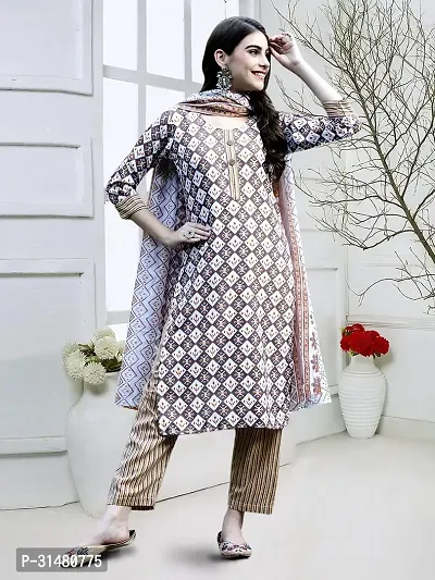 Stylish Cotton Blend Printed Kurta With Pant And Dupatta Set For Women-thumb3