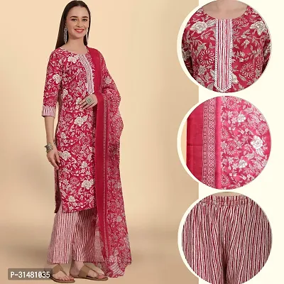 Stylish Pink Cotton Blend Printed Kurta, Bottom and Dupatta Set For Women-thumb0