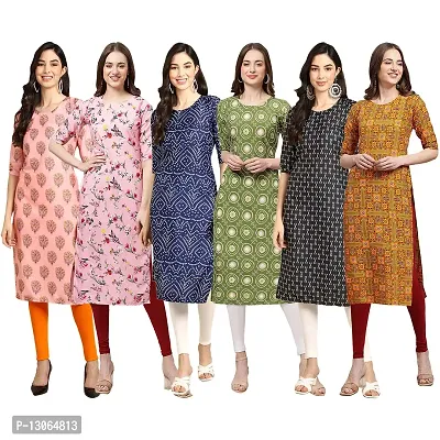 Trendy Crepe Digital Printed Straight Kurta For Women ( Pack Of 6 )-thumb0