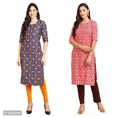 Straight Multicoloured Printed Crepe Kurta Pack Of 2-thumb0