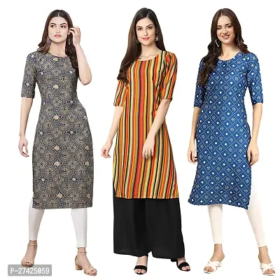 Stylish Multicoloured Crepe Stitched Kurta For Women Pack of 3-thumb0