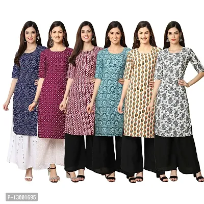 Trendy Crepe Printed Straight Kurta Combo For Women Pack Of 6-thumb0