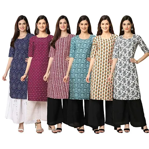 Women Crepe Digital Straight Kurti Pack of