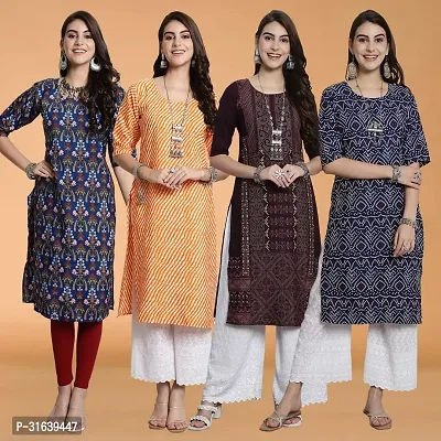 Attractive Multicoloured Printed Crepe Kurtas For Women Pack Of 4