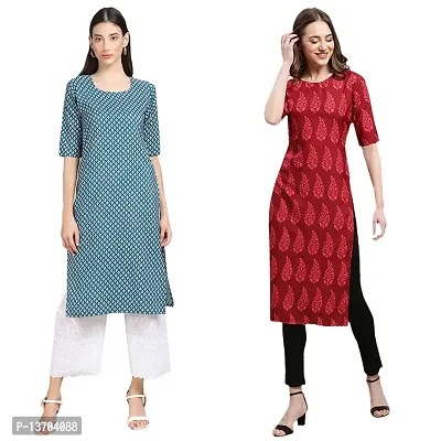 Stylish Crepe Printed Straight Kurta For Women- Pack Of 2