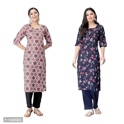 Attarctive Crepe Printed Straight Kurti Combo For Women Pack Of 2-thumb0