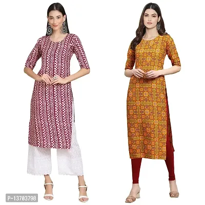 Stylish Crepe Printed Straight Kurta For Women- Pack Of 2