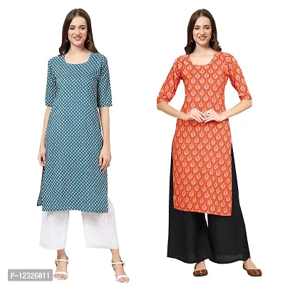 Straight Multicoloured Printed Crepe Kurta Pack Of 2