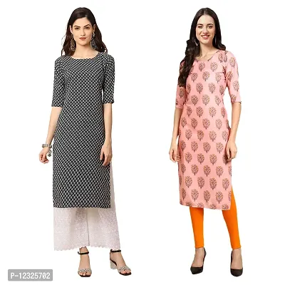 Straight Multicoloured Printed Crepe Kurta Pack Of 2