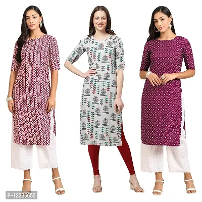 Elite Crepe Printed Straight Stitched Kurta For Women- Pack Of 3-thumb0