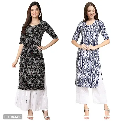 Stylish Digital Printed Woman Crepe Multicolored Kurtis Pack of 2