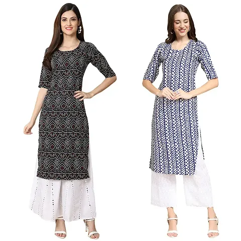 Stylish Digital Women Crepe Kurta-Pack of 2