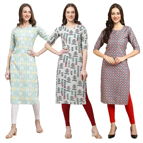 Stylish Crepe Straight Kurta For Women- Pack Of 3