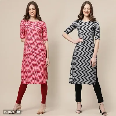 Stylish Crepe Printed Straight Kurta For Women-Pack Of 2-thumb0