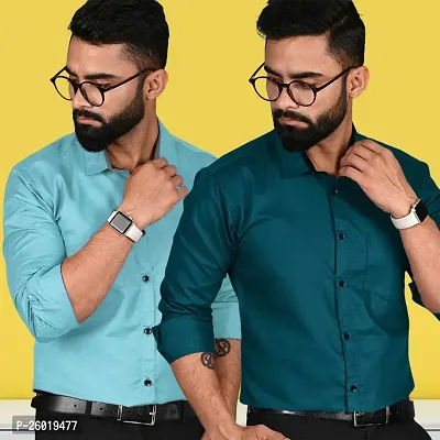 Comfortable Multicoloured Cotton Long Sleeve Formal Shirt For Men Pack Of 2